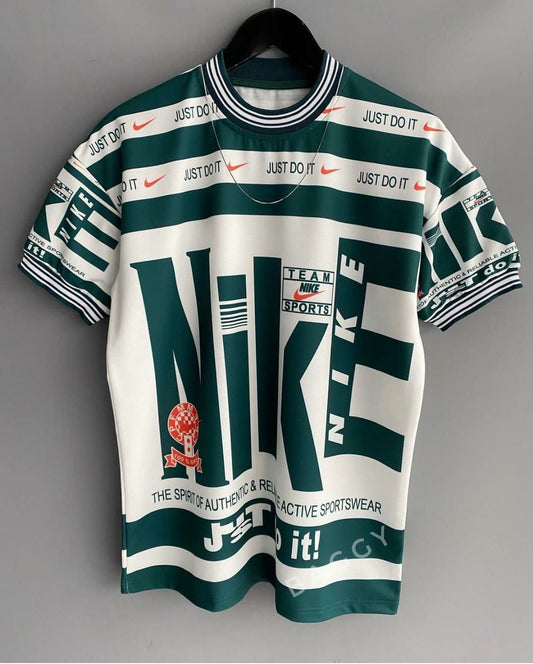 Oversized Retro Sportswear Graphic Tee - Green & White