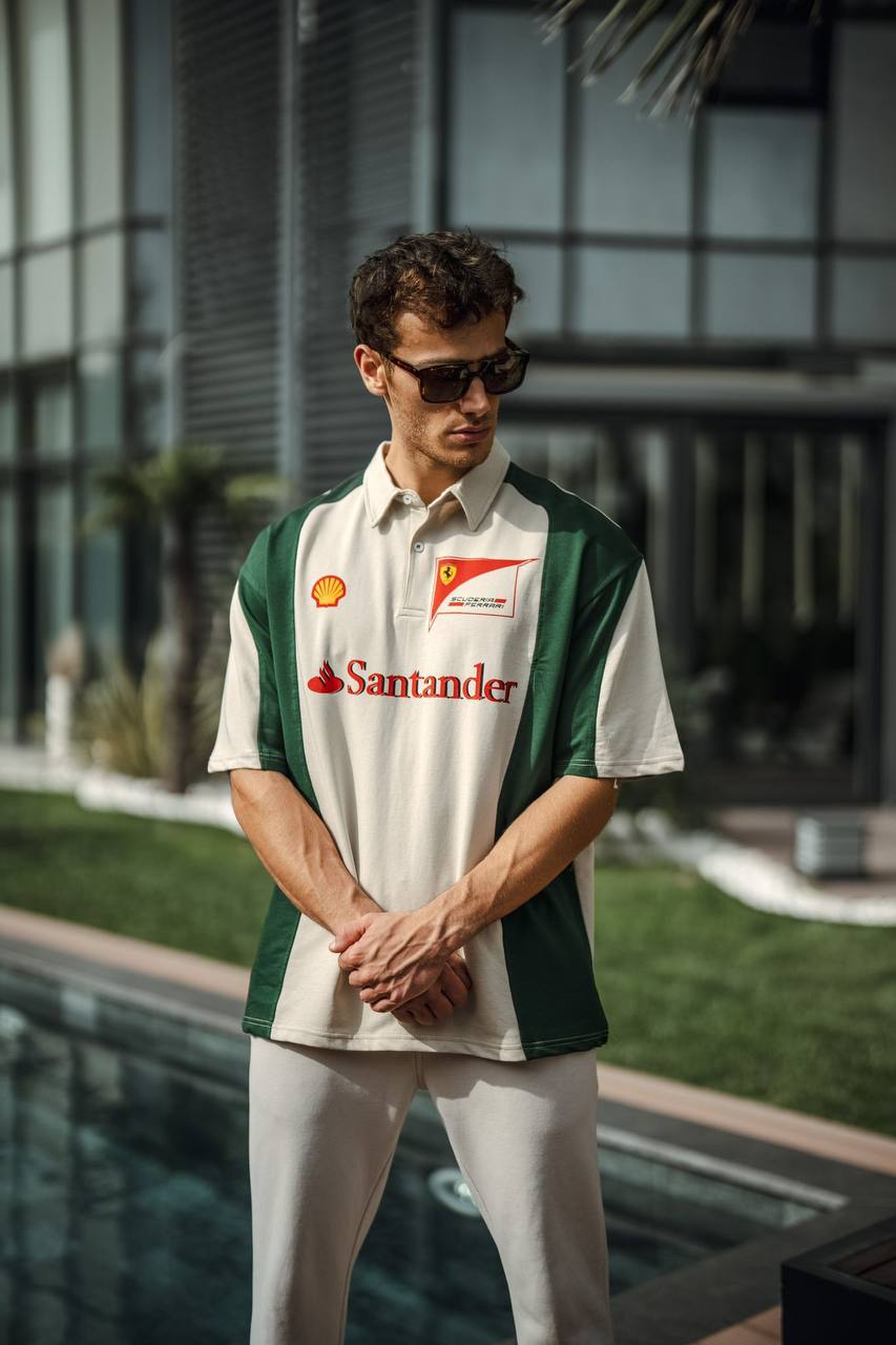 Monaco Heritage Racing Polo – Cream & Green