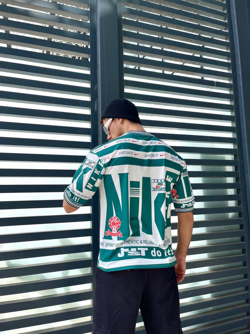 Oversized Retro Sportswear Graphic Tee - Green & White