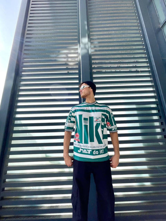 Oversized Retro Sportswear Graphic Tee - Green & White
